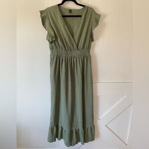 SHEIN Olive Midi Dress with Ruffle Sleeves